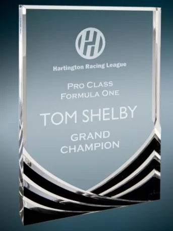 Engraved glass plaque awarded for grand champion